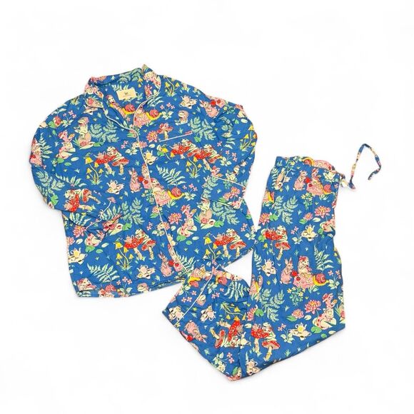 Print Fresh Tea Party 100% Organic Cotton Maximalist Long Pajama Set Size Large - Picture 2 of 8